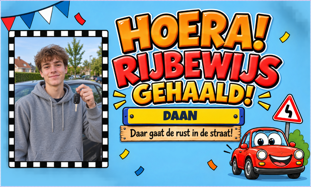Rijbewijs gehaald themaspandoek