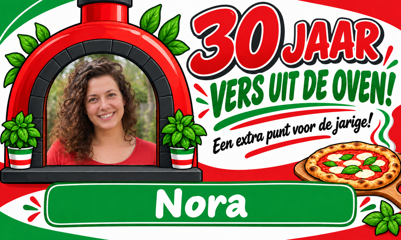 Spandoek 30 jaar · Pizzaoven met eigen tekst