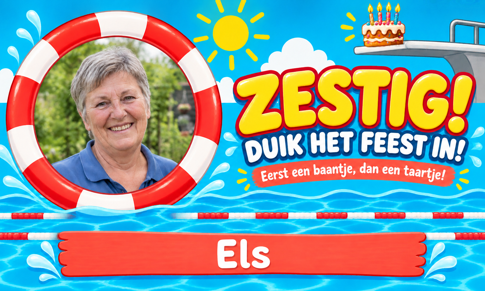 Spandoek 60 jaar · Zwemmen met eigen tekst