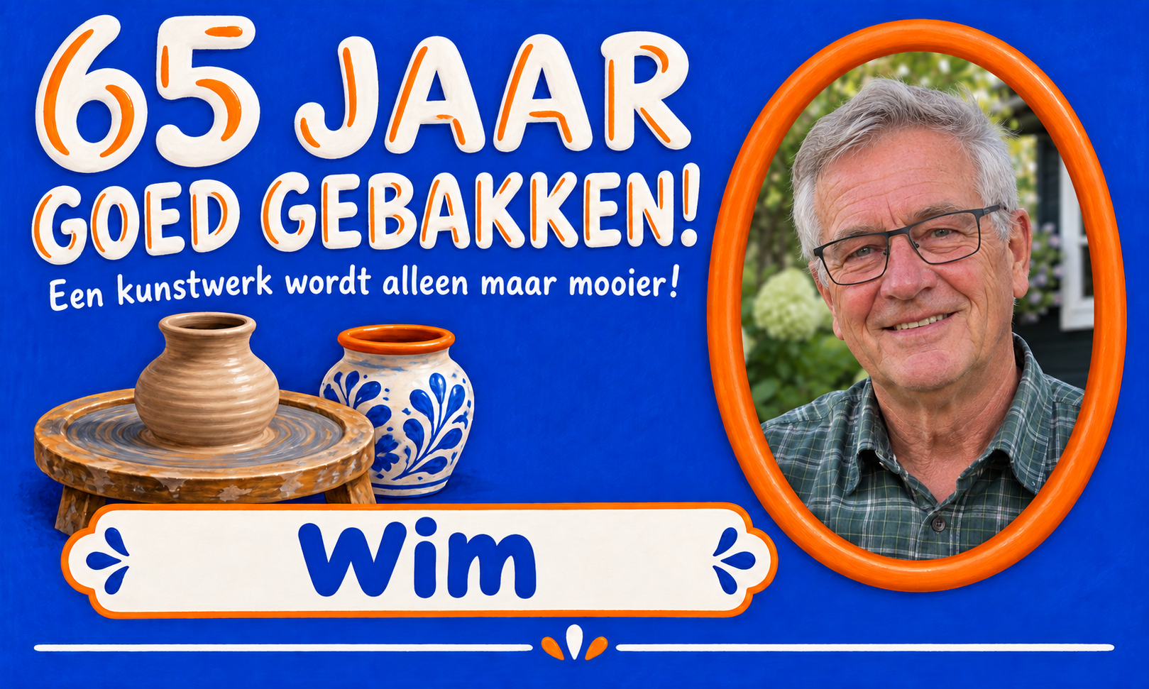 Spandoek 65 jaar · Keramiek met eigen tekst