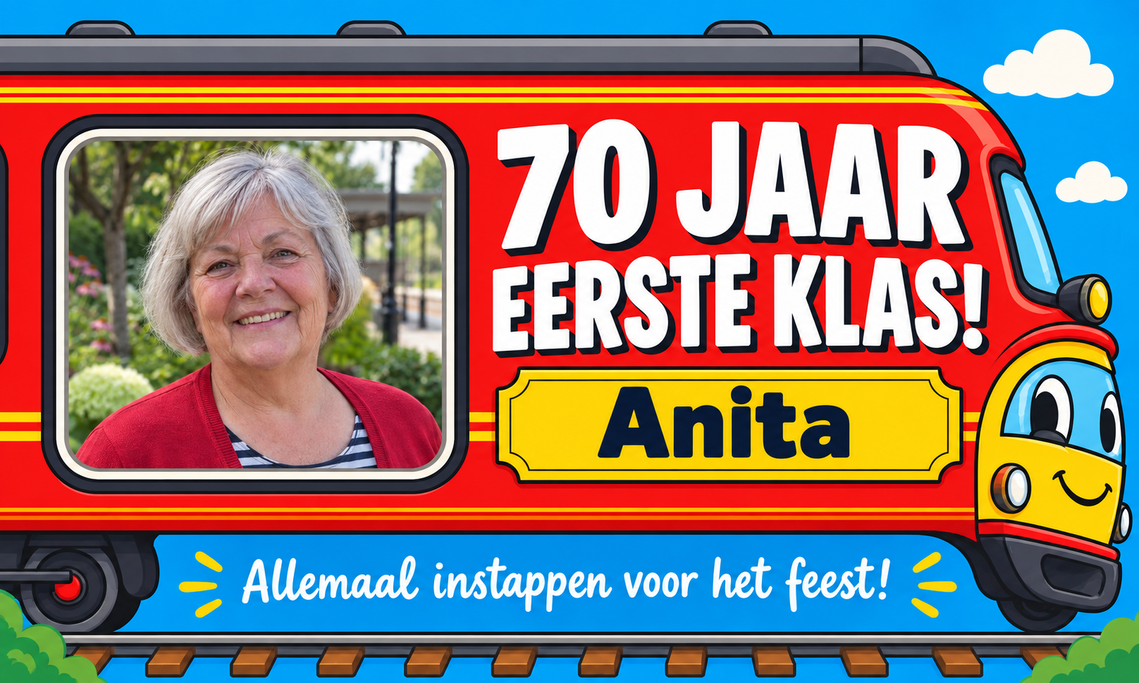 Spandoek 70 jaar · Treinreizen met eigen tekst