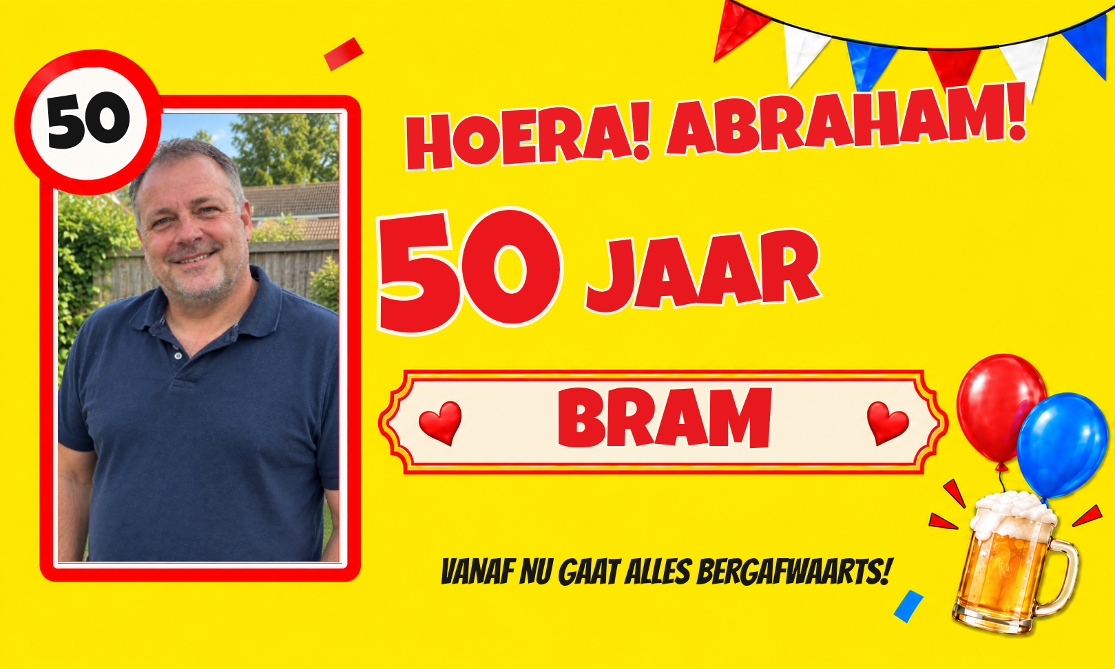 Feestelijk Abraham spandoek voor een vijftigste verjaardag