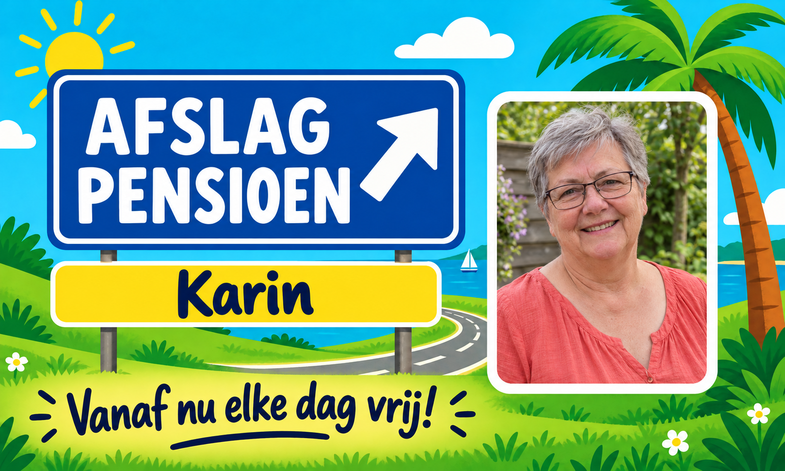 Spandoek Pensioen · Afslag vrije tijd met eigen tekst