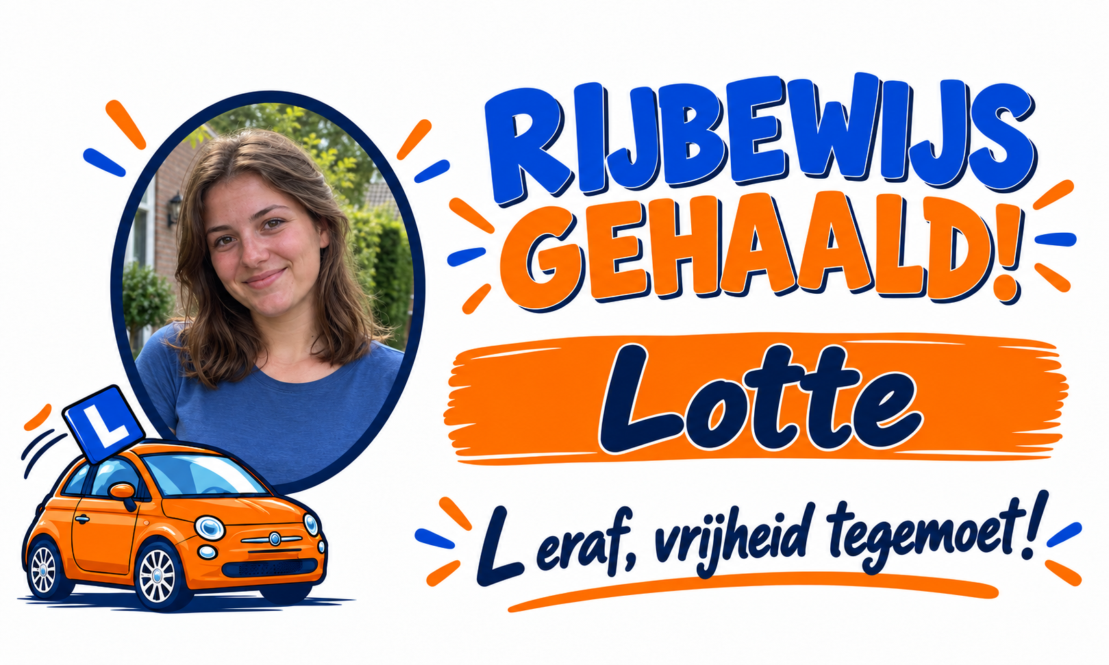 Spandoek Rijbewijs · Eerste auto met eigen tekst