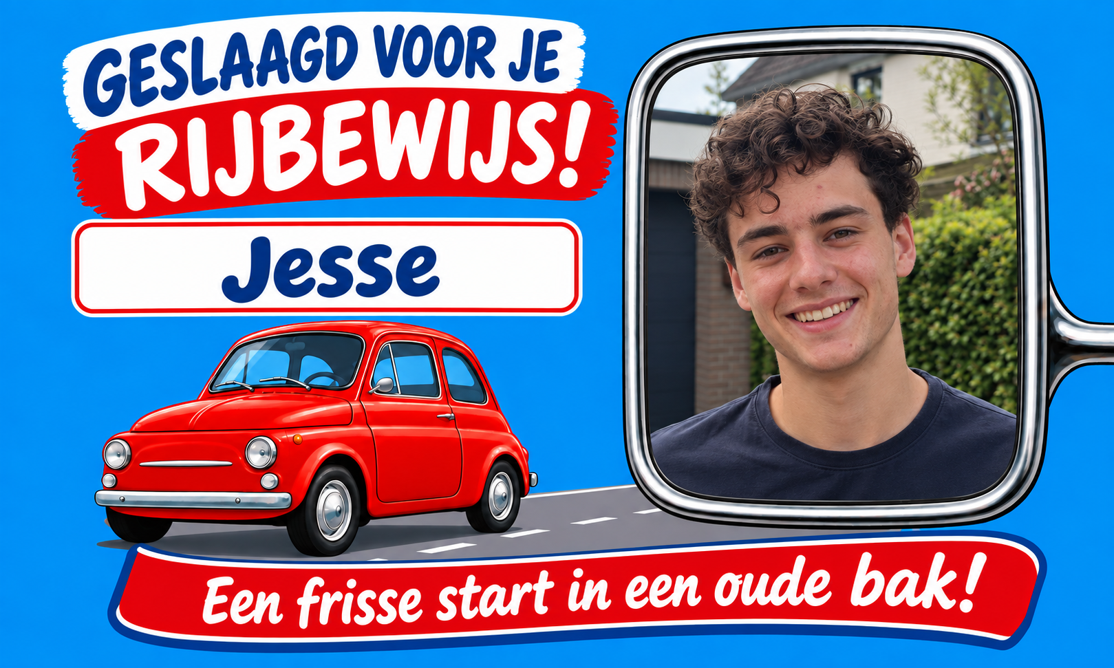 Spandoek Rijbewijs · Klassieker met eigen tekst