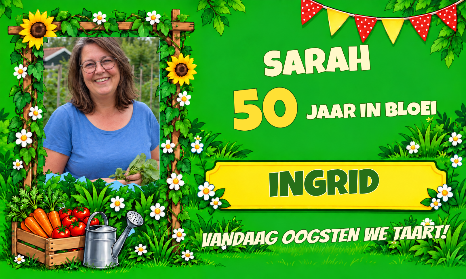 Spandoek Sarah · Moestuin met eigen tekst