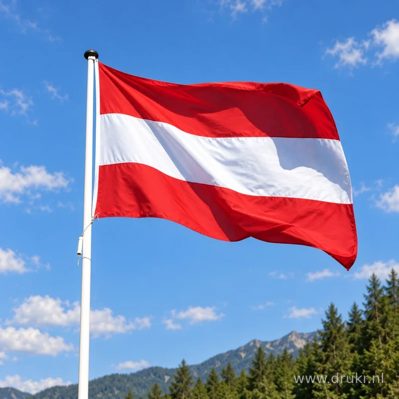 Oostenrijkse vlag wapperend aan een verticale witte mast