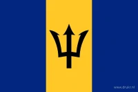 De vlag van Barbados heeft drie even brede verticale banen: donkerblauw, geel en donkerblauw. In de gele middenbaan staat een zwarte drietand.