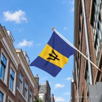 Vlag van Barbados aan een gevelstok