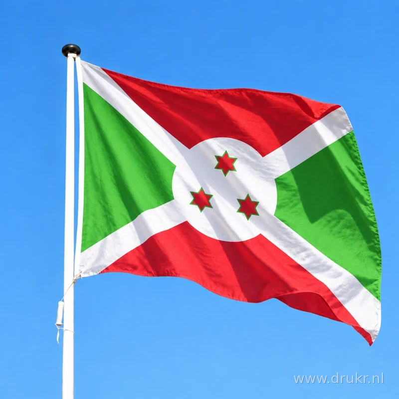 Burundese vlag wapperend aan een verticale witte mast