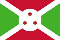 De Burundese vlag heeft rode vlakken boven en onder, groene vlakken aan beide zijkanten en een wit diagonaal kruis. In de witte cirkel in het midden staan drie rode zespuntige sterren met een groene rand.