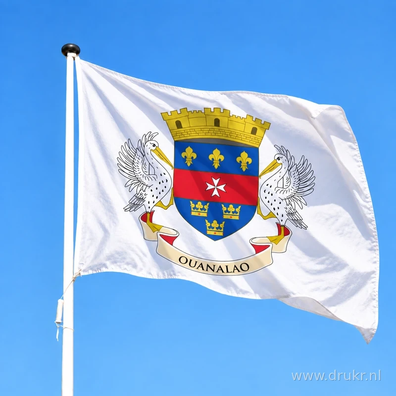 Vlag van Saint-Barthélemy wapperend aan een verticale witte mast