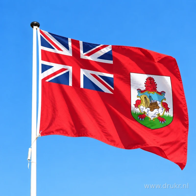 Vlag van Bermuda wapperend aan een verticale witte mast