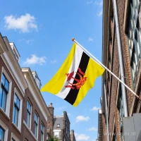 Vlag van Brunei aan een gevelstok