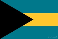 De Bahamaanse vlag heeft drie horizontale banen: aquamarijnblauw, geel en aquamarijnblauw. Aan de hijszijde staat een zwarte driehoek.