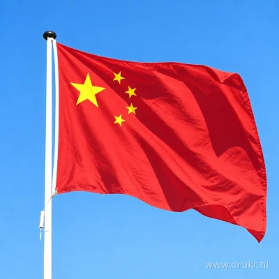 Chinese vlag wapperend aan een verticale witte mast