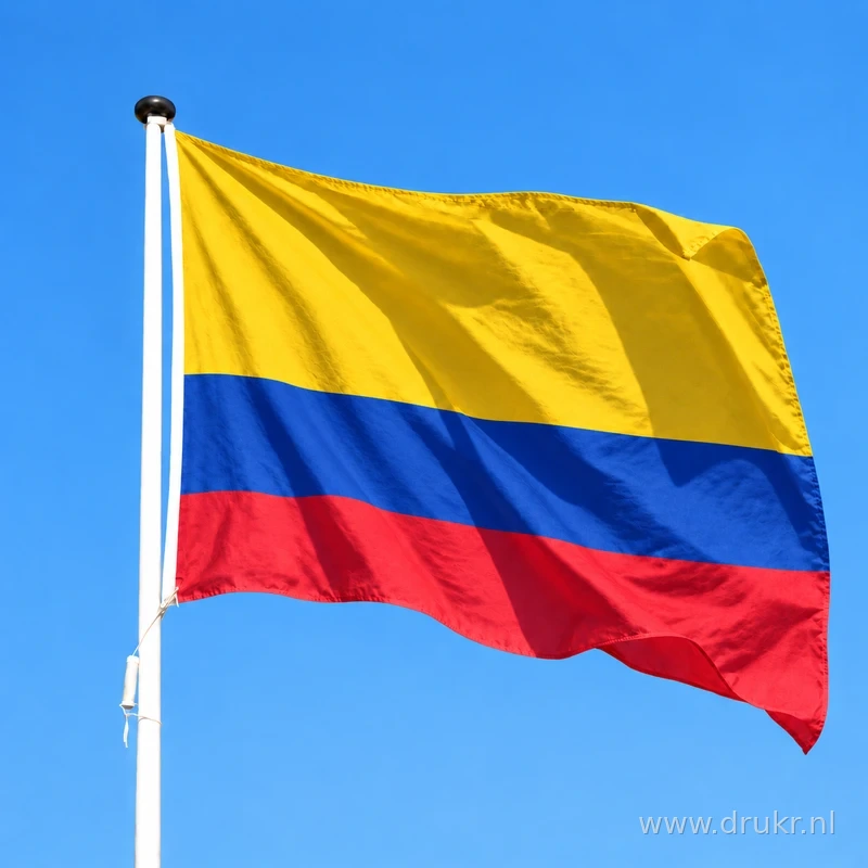 Colombiaanse vlag wapperend aan een verticale witte mast