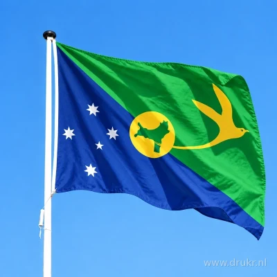 Vlag van Christmaseiland wapperend aan een verticale witte mast