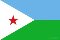 De Djiboutiaanse vlag heeft een lichtblauwe bovenhelft en een groene onderhelft. Aan de hijszijde staat een witte driehoek met een rode vijfpuntige ster.