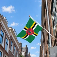 Vlag van Dominica aan een gevelstok