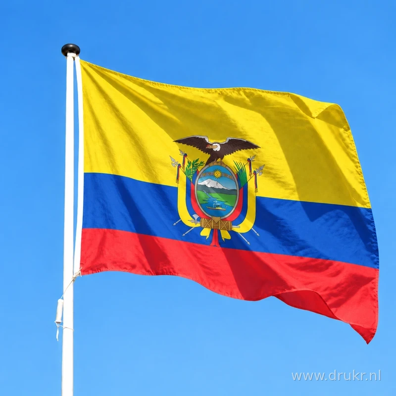 Ecuadoraanse vlag wapperend aan een verticale witte mast