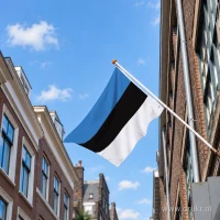 Estse vlag aan een gevelstok