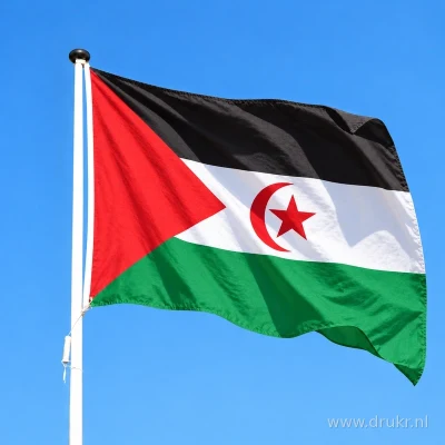 Vlag van Westelijke Sahara wapperend aan een verticale witte mast
