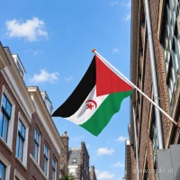 Vlag van Westelijke Sahara aan een gevelstok