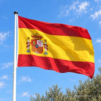 Spaanse vlag wapperend aan een verticale witte mast