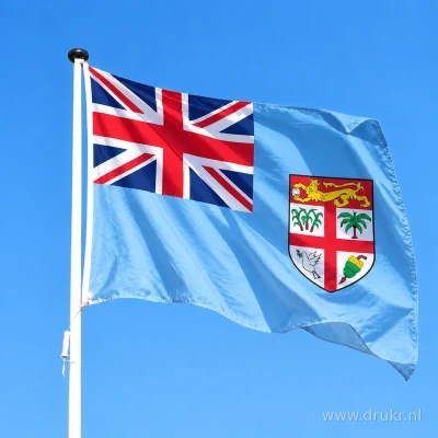 Fijische vlag wapperend aan een verticale witte mast
