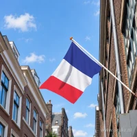 Franse vlag aan een gevelstok