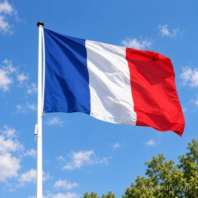 Franse vlag wapperend aan een verticale witte mast