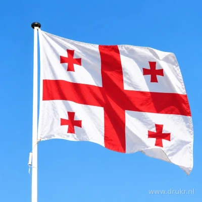 Georgische vlag wapperend aan een verticale witte mast