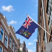 Vlag van Zuid-Georgië en de Zuidelijke Sandwicheilanden aan een gevelstok