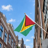 Guyaanse vlag aan een gevelstok