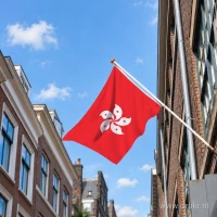 Vlag van Hongkong aan een gevelstok