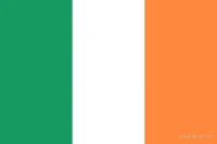 Ierse vlag met drie even brede verticale banen: groen, wit en oranje