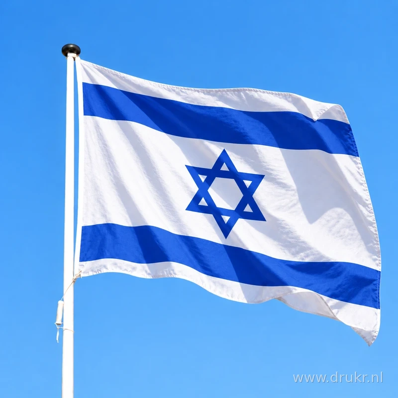 Israëlische vlag wapperend aan een verticale witte mast