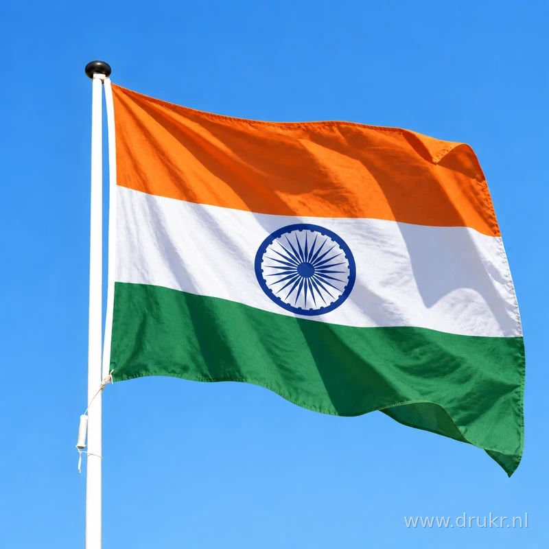 Indiase vlag wapperend aan een verticale witte mast