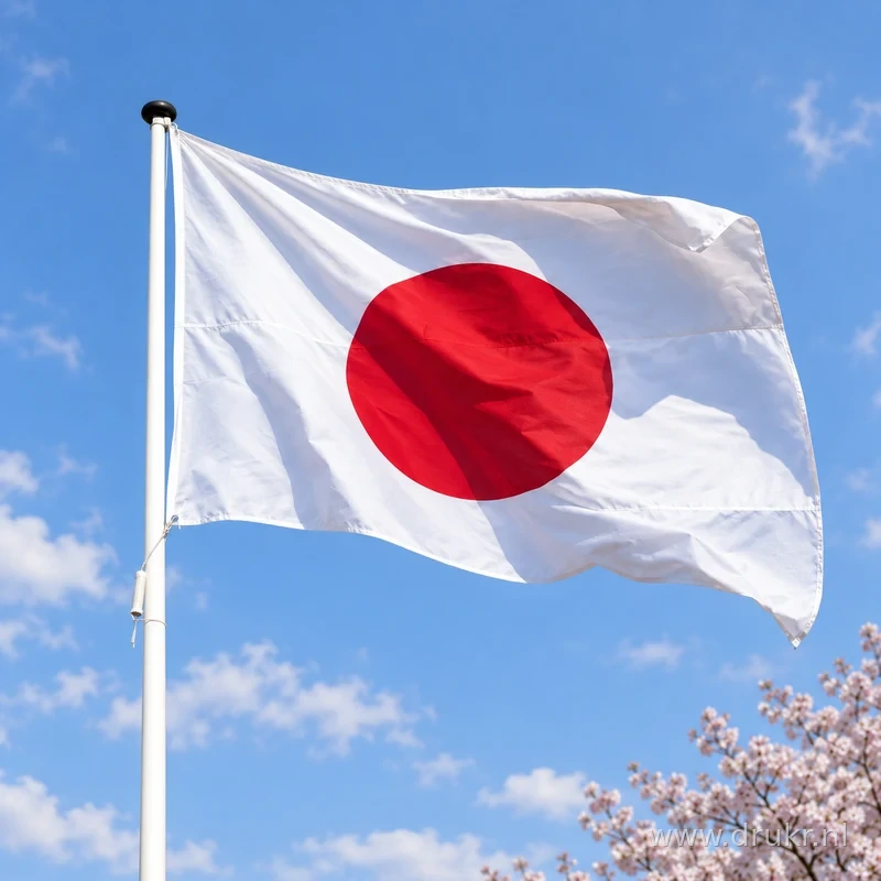 Japanse vlag wapperend aan een verticale witte mast