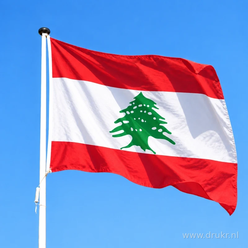 Libanese vlag wapperend aan een verticale witte mast