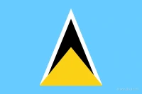 De vlag van Saint Lucia heeft een lichtblauw veld met een centraal driehoekig motief in wit, zwart en geel.
