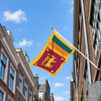 Vlag van Sri Lanka aan een gevelstok