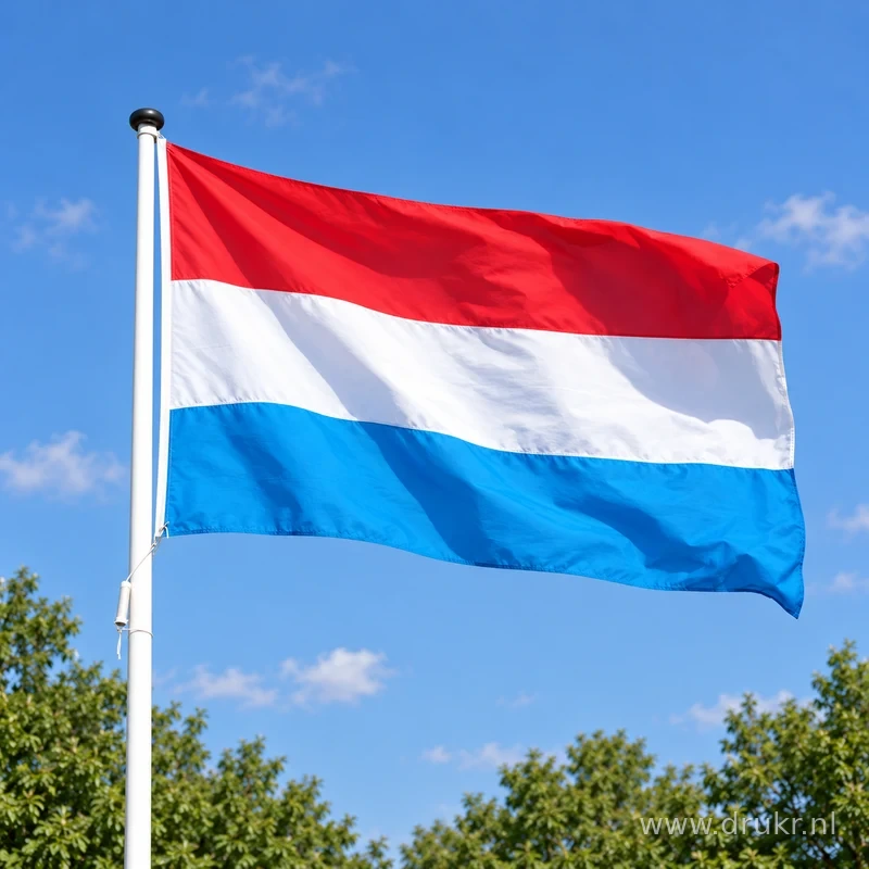Luxemburgse vlag wapperend aan een verticale witte mast