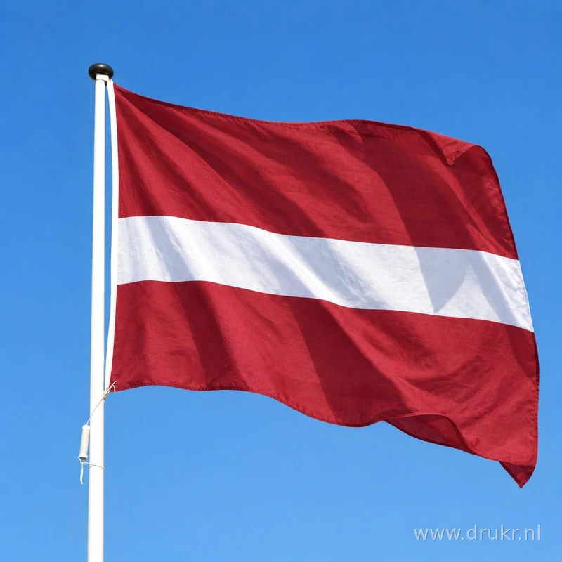 Letse vlag wapperend aan een verticale witte mast