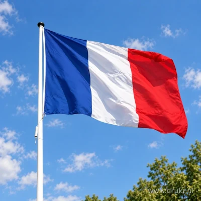 Vlag van Saint-Martin wapperend aan een verticale witte mast