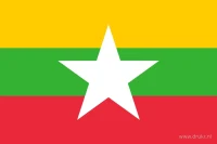 De Myanmarese vlag heeft drie even hoge horizontale banen: geel boven, groen in het midden en rood onder. Over de drie banen staat één grote witte vijfpuntige ster.