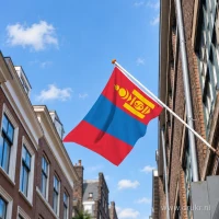 Mongoolse vlag aan een gevelstok