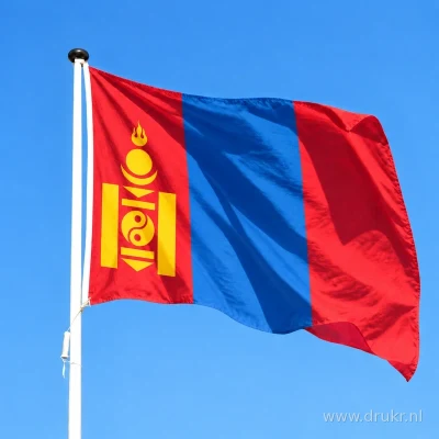 Mongoolse vlag wapperend aan een verticale witte mast