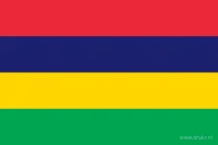 De Mauritiaanse vlag heeft vier even hoge horizontale banen: rood boven, daarna blauw, geel en groen onder.